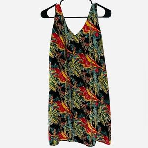 Tiki Girl 100% Silk Tropical Sleeveless Dress Coverup Size Lg Hawaiian